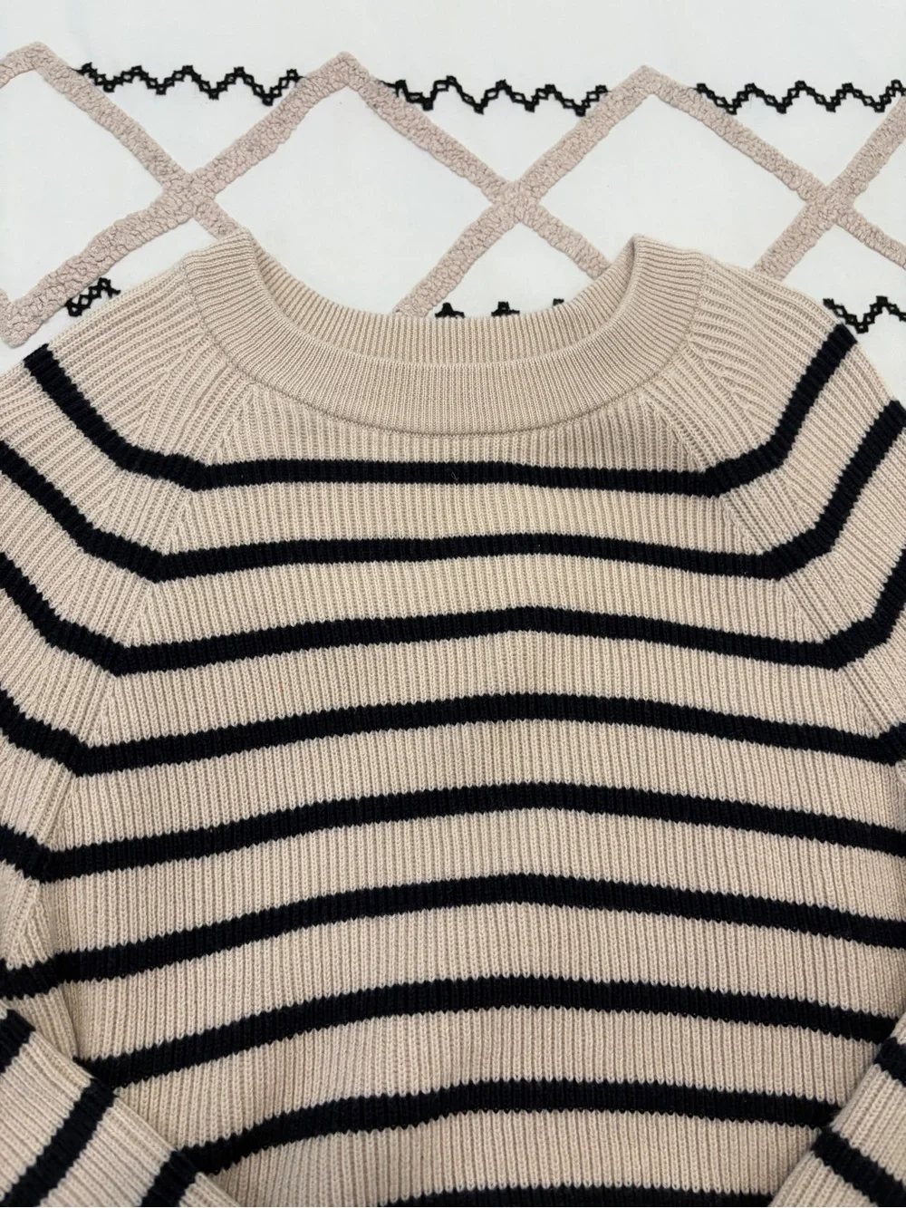 Sezane Beige and Black Striped Crewneck Sweater - Picture 5 of 5
